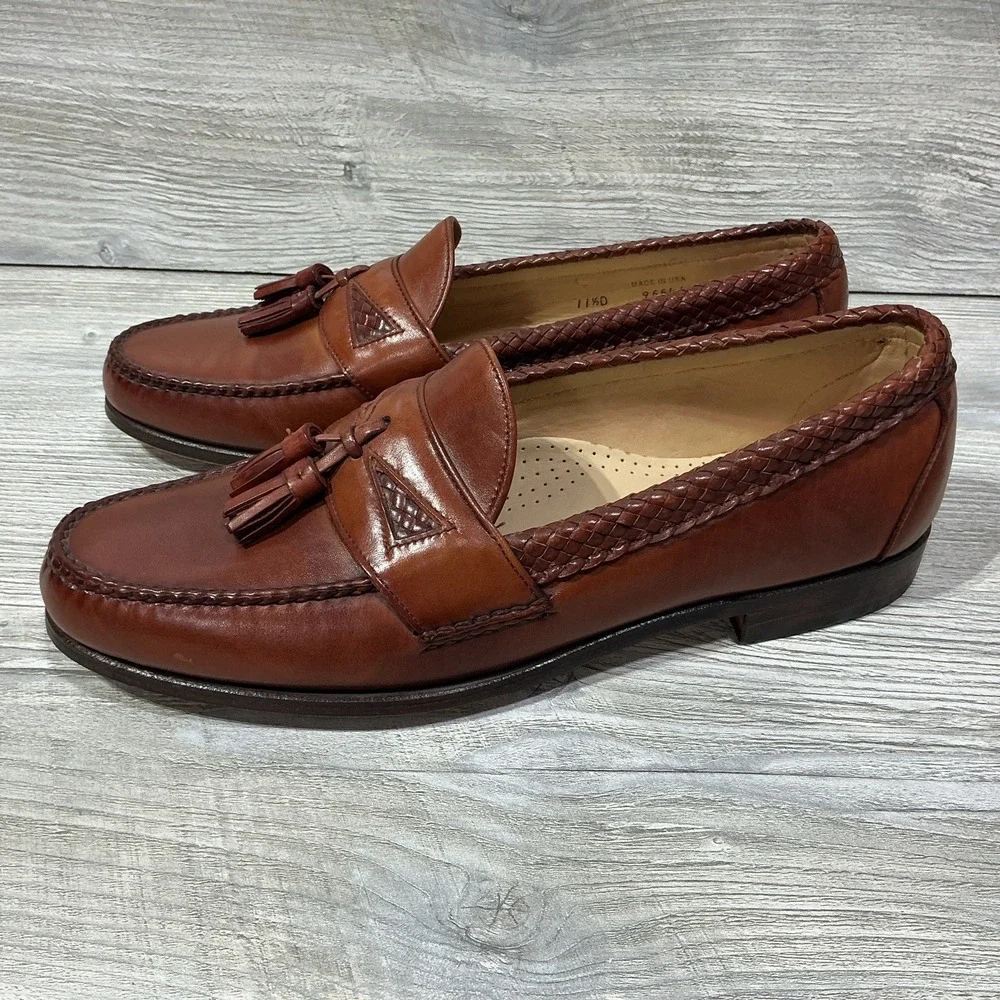 Allen Edmonds Maxfield Shoes Mens Size 11.5D Brown Leather Tassel Loafer Slip On